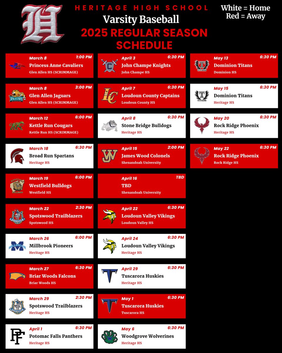 Our 2025 Varsity schedule!