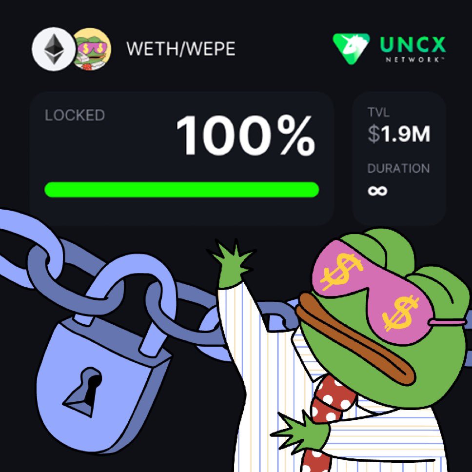 📌 Liquidity is locked. Forever. Strap in frogs. 🐸⚔️ 

Pump pad would be activated next week 🚀

#WEPETOKEN #WEPE