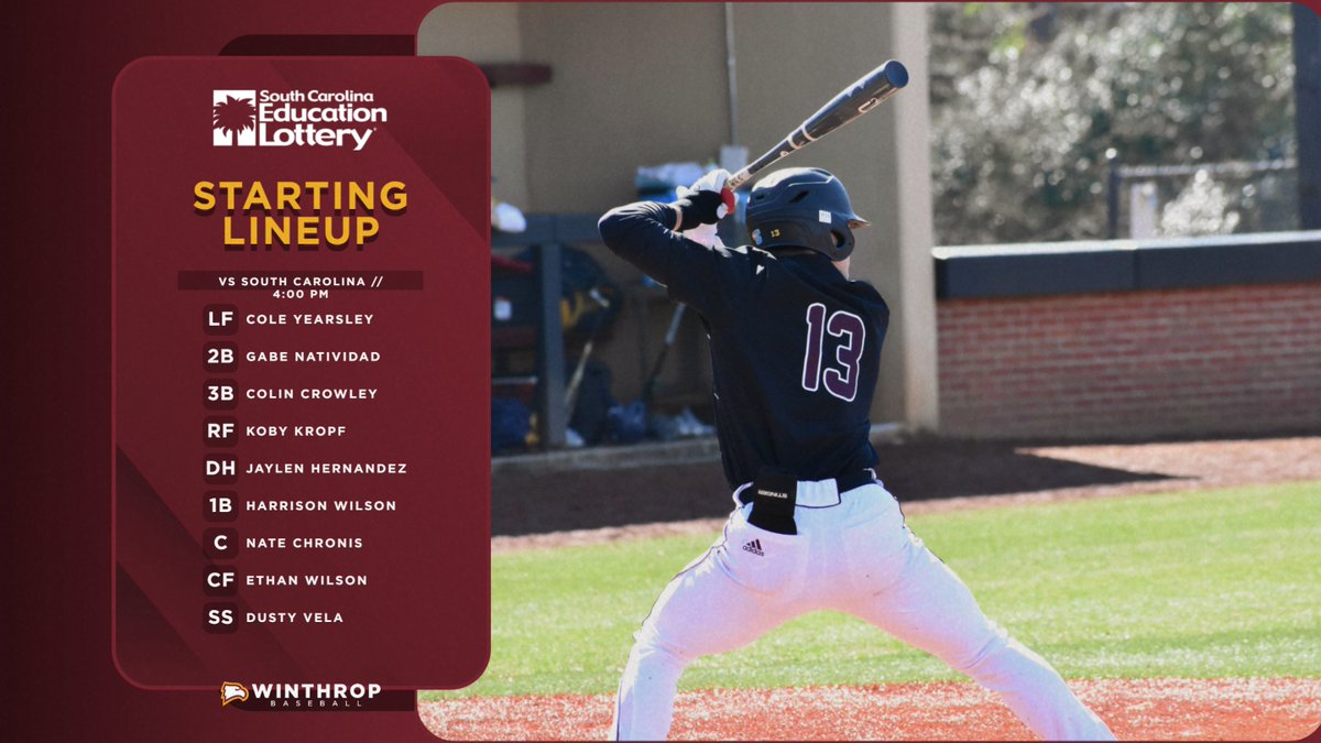 Starters for this afternoon's mid-week game vs. the Gamecocks! 

#ROCKtheHILL | #BigSouthBSB