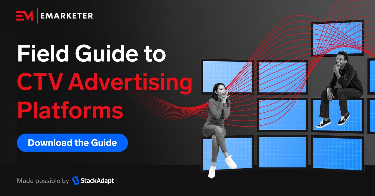 EMARKETER (@emarketer) on Twitter photo Download the "EMARKETER Field Guide to CTV Advertising Platforms," made possible by <a href="/StackAdapt/">StackAdapt</a>, to discover how sophisticated advertising technology is revolutionizing TV ad delivery and targeting.
Download the Guide: tinyurl.com/ebxxwrx
#CTV Download the "EMARKETER Field Guide to CTV Advertising Platforms," made possible by <a href="/StackAdapt/">StackAdapt</a>, to discover how sophisticated advertising technology is revolutionizing TV ad delivery and targeting.
Download the Guide: tinyurl.com/ebxxwrx
#CTV