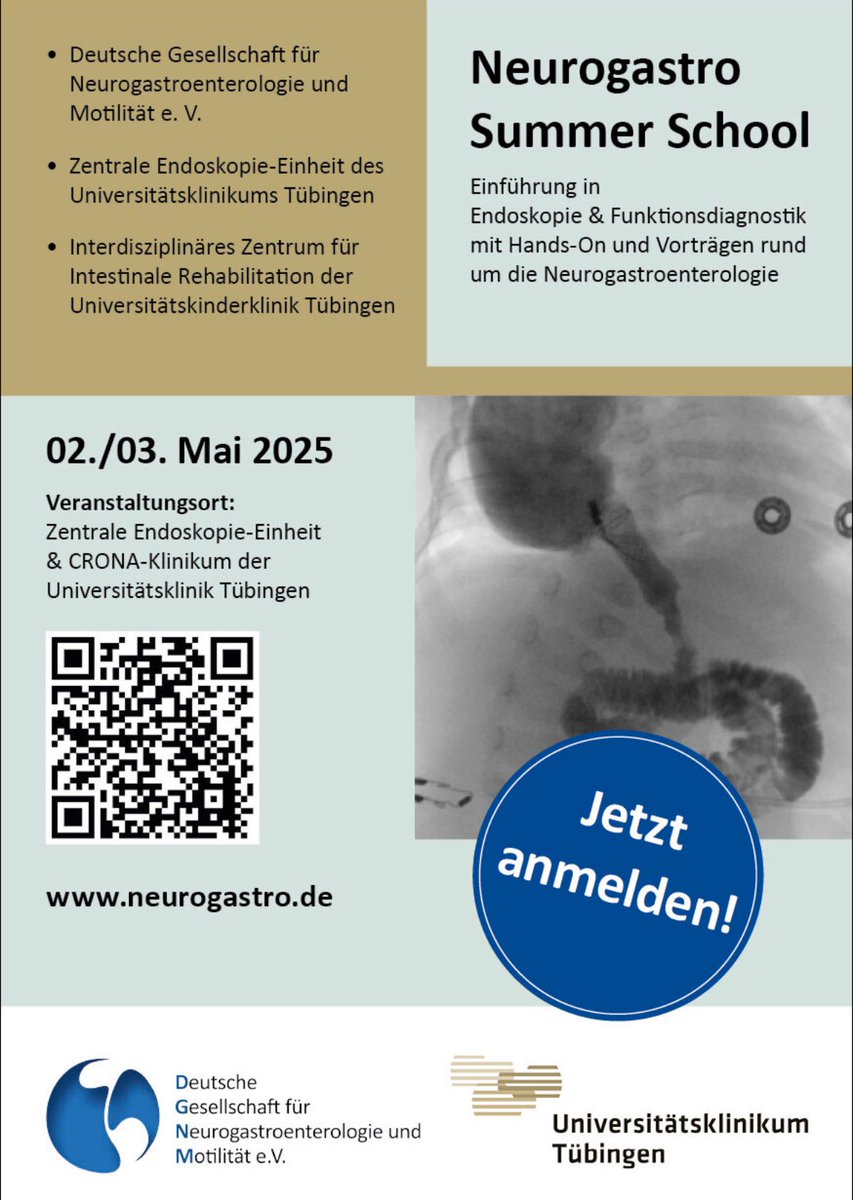 Vertiefen Sie Ihr Wissen bei der Neurogastro Summer School 2025! Am 2.–3. Mai erwarten Sie Hands-on-Training, Live-Untersuchungen &amp; interdisziplinäre Sessions – kostenfrei &amp; mit 10 CME-Punkten!

🔗 Jetzt anmelden bis 31.03.2025: neurogastro.de/de/veranstaltu…

#Neurogastro #Endoskopie