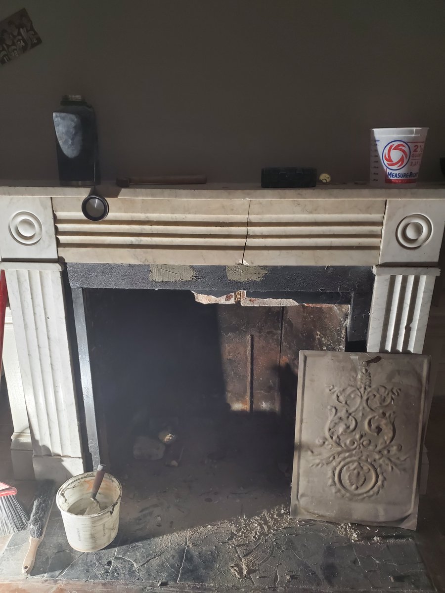 JSADLLC's tweet image. resetting part of the marble fireplace mantel at request of the current owner and samples taken to recreate running knifes for crown molding repairs. Rockwell house.