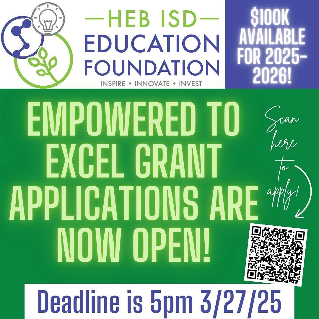 The Empowered to Excel Grant application portal is OPEN!!! Encourage all teachers from <a href="/hebisd/">HEB ISD</a> to apply, we can’t wait to see the creative ideas!
