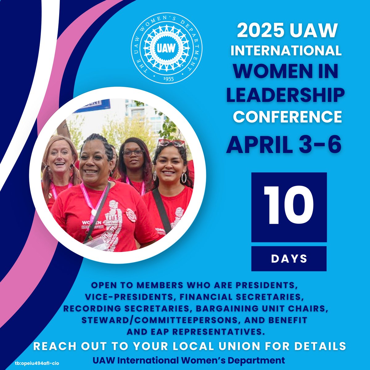 Join us for the 2025 UAW International Union Women in Leadership Conference, April 3-6, 2025, hosted by the UAW Women's Department - full call letter and details can be found here: bit.ly/UAWWIL2025 The countdown begins! We are 10 days away!
<a href="/UAW/">UAW</a>