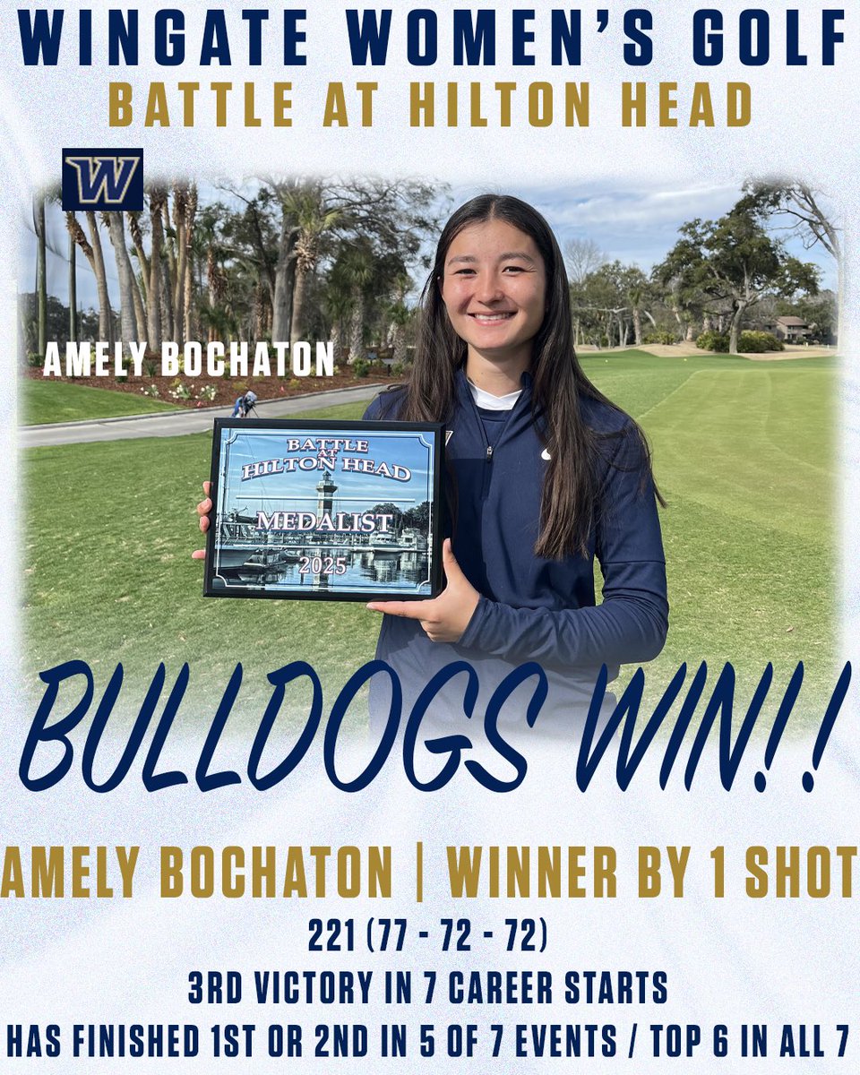 BULLDOGS WIN!!!!!!

#2 <a href="/Wingate_WGolf/">WU Women's Golf</a> picks up its 2nd win in 2 starts this spring! 4th win of the 2024-25 season for the 'Dogs, with 6 players finishing in the top 15! 

3rd win in 7 collegiate starts for freshman Amely Bochaton, along with 2 runner-up finishes

#OneDog