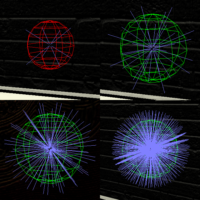 Kiiiri7's tweet image. Will use latitude longitude subdivision to trace rays from the probes. In c0 there are 8 rays, c1 has 32 rays and so on. That way, when merging a cascade with the upper one eg. c0 with c1, every ray of c0 will have 4 rays from c1 to interpolate with.
#metalapi #radiancecascades