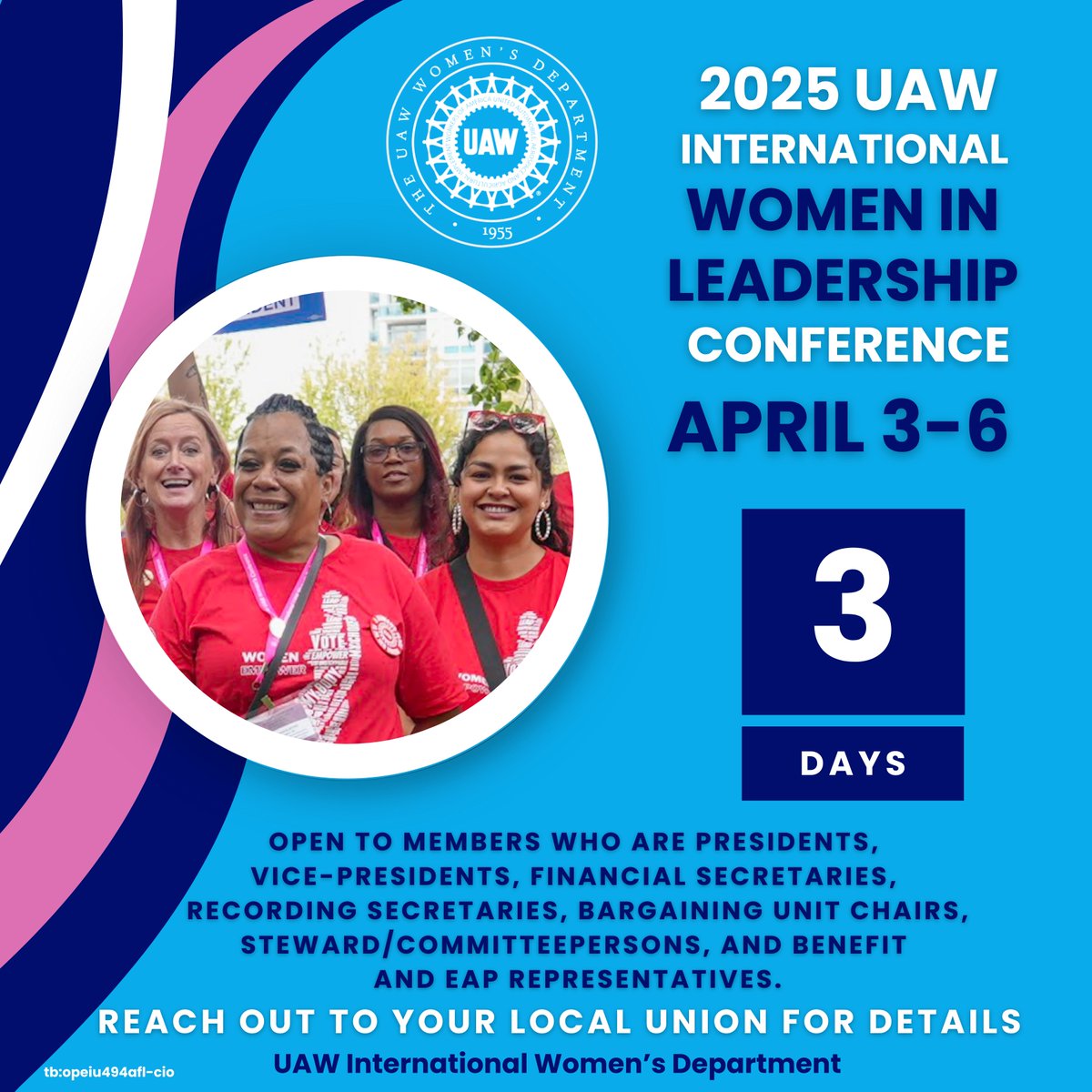 Join us for the 2025 UAW International Union Women in Leadership Conference, April 3-6, 2025, hosted by the UAW Women's Department - full call letter and details can be found here: bit.ly/UAWWIL2025 The countdown begins! We are 3 days away!
<a href="/UAW/">UAW</a>