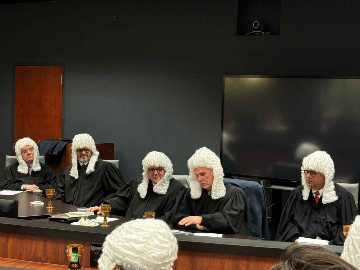 ForsythCourtsGA's tweet image. Forsyth County judges suited up for a legal history throwback -complete with white wigs - at the Marion T. Pope Jr. American Inn of Court. Ethics, professionalism, and courtroom etiquette were on the docket… though resisting the urge to say “Hear ye, hear ye” was a challenge.