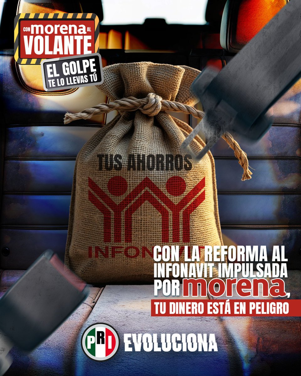 La reforma al Infonavit le quita el cinturón de seguridad a tu patrimonio mientras Morena sigue acelerando directo al desastre. ¿Hasta cuándo vamos a dejar que jueguen con nuestro futuro? Tus ahorros son tuyos y no pueden ser su caja chica. #ElGolpeTeLoLlevasTú