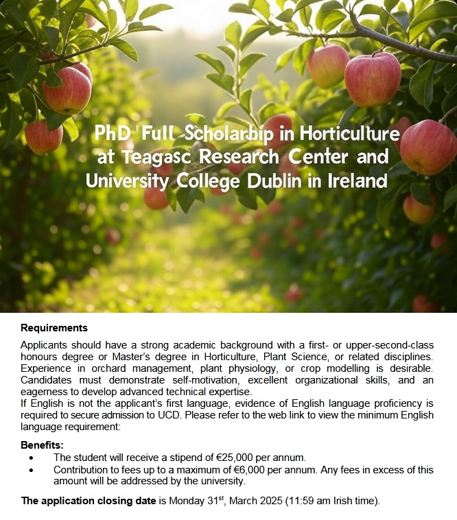 📌 PhD Full Scholarship in Horticulture 🍎🛰️ at Teagasc Research Center and University College Dublin in Ireland 🇮🇪, See details at: agristok.net/2025/02/18/phd… via <a href="/agristok/">Agristok</a>
