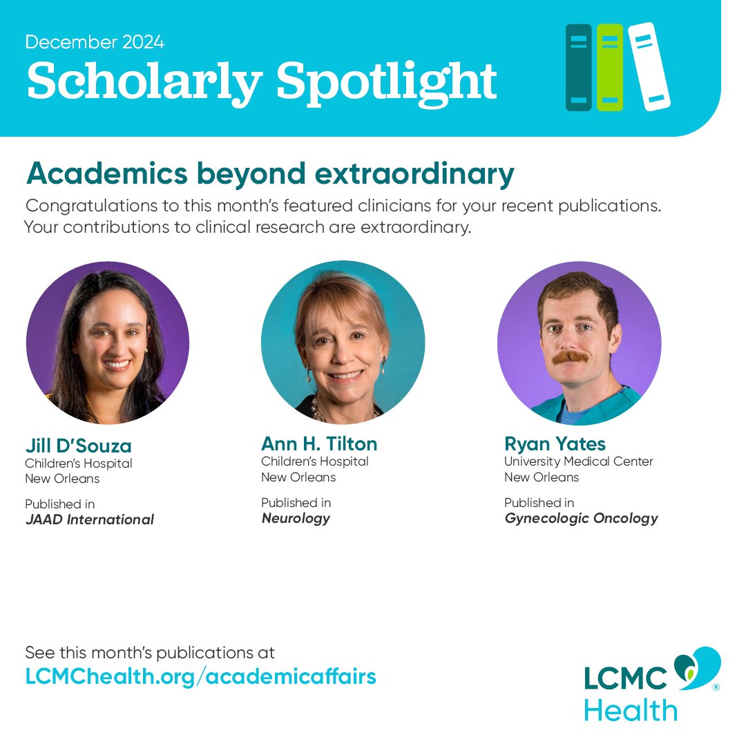 LCMC Health Academic Affairs (@lcmchealthedu) on Twitter photo Please join us in congratulating Dr. D'Souza, Dr. Tilton, and Ryan Yates on their December 2024 publications in prestigious journals like JAAD International, Neurology, and Gynecologic Oncology! 👏🏽🥳
<a href="/LCMCHealth/">LCMC Health</a> Find #ScholarlySpotlight publications at:
lcmchealth.org/about-us/acade… Please join us in congratulating Dr. D'Souza, Dr. Tilton, and Ryan Yates on their December 2024 publications in prestigious journals like JAAD International, Neurology, and Gynecologic Oncology! 👏🏽🥳
<a href="/LCMCHealth/">LCMC Health</a> Find #ScholarlySpotlight publications at:
lcmchealth.org/about-us/acade…