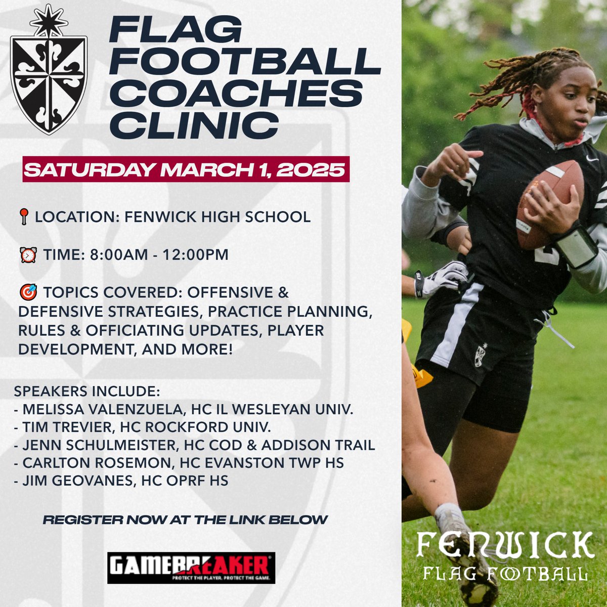 fengffootball's tweet photo. Join us March 1, 2025 for our 1st Annual Flag Football Coaches Clinic! Registration is in our bio! Let’s Grow The Game! #fenwickfriars
https://t.co/Fb9RqwG7wG https://t.co/V7meZE4uJ8