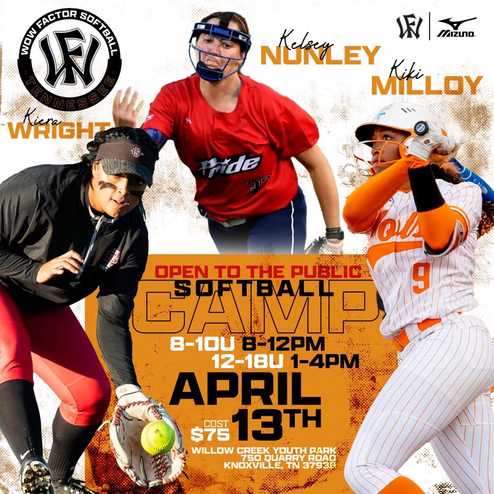 Wow Factor Tennessee (@wowfactortn) on Twitter photo First post! Welcome to Wow Factor Softball-Tennessee. We would like to announce our first ever softball camp with some big names. Please click the link to sign up or DM us for information. We promise a best in class time! #Softball #Knoxvillesoftball
wowfactorsoftball.com.app.crossbar.org/registration/p… First post! Welcome to Wow Factor Softball-Tennessee. We would like to announce our first ever softball camp with some big names. Please click the link to sign up or DM us for information. We promise a best in class time! #Softball #Knoxvillesoftball
wowfactorsoftball.com.app.crossbar.org/registration/p…