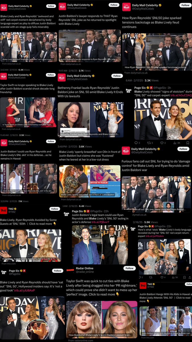 drugproblem's tweet photo. Blake Lively made ONE public appearance, and look at the articles that have been launched against her just in the past 48 hours alone. This is just a fraction of them too. 

But she’s the one running a smear campaign? https://t.co/u9l0hAHkIO