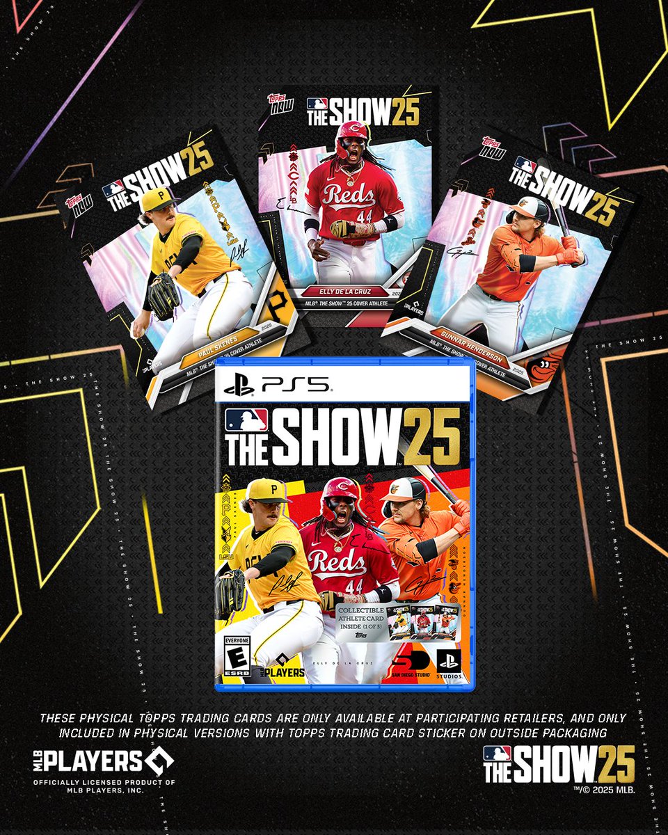 MLBTheShow's tweet photo. Hey, collectors—this one’s for YOU! 🙌  Get your mitts on a physical #MLBTheShow 25 Standard Edition with the @Topps sticker on it and find 1 of 3 exclusive MLB The Show 25 Topps trading cards!  

These are LIMITED, so grab yours while you can!  https://t.co/hy0iR9sRev https://t.co/fCNbS5Ko4q
