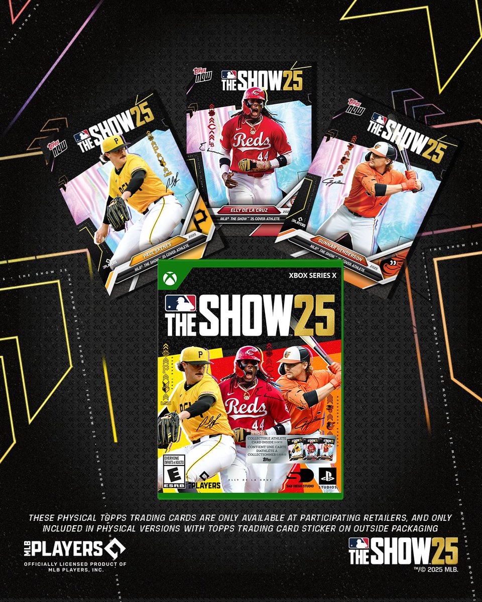 MLBTheShow's tweet photo. Hey, collectors—this one’s for YOU! 🙌  Get your mitts on a physical #MLBTheShow 25 Standard Edition with the @Topps sticker on it and find 1 of 3 exclusive MLB The Show 25 Topps trading cards!  

These are LIMITED, so grab yours while you can!  https://t.co/hy0iR9sRev https://t.co/fCNbS5Ko4q