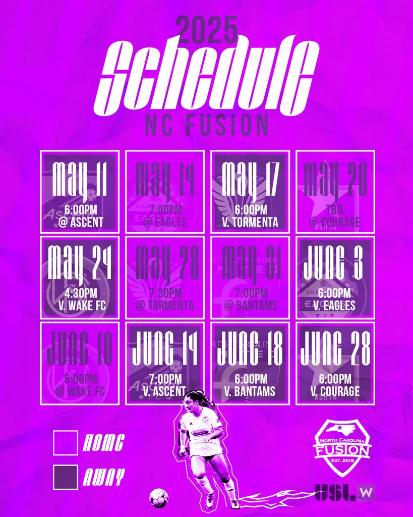 IT’S OFFICIAL! 🚨

Check out our 2025 game schedule 😎

First game of the season on May 11th, with our HOME OPENER on May 14th! 🎉

🔗 - Link in bio to learn more about the upcoming season 

🔵🔴⚫️
#UptheFusion | #ForTheW