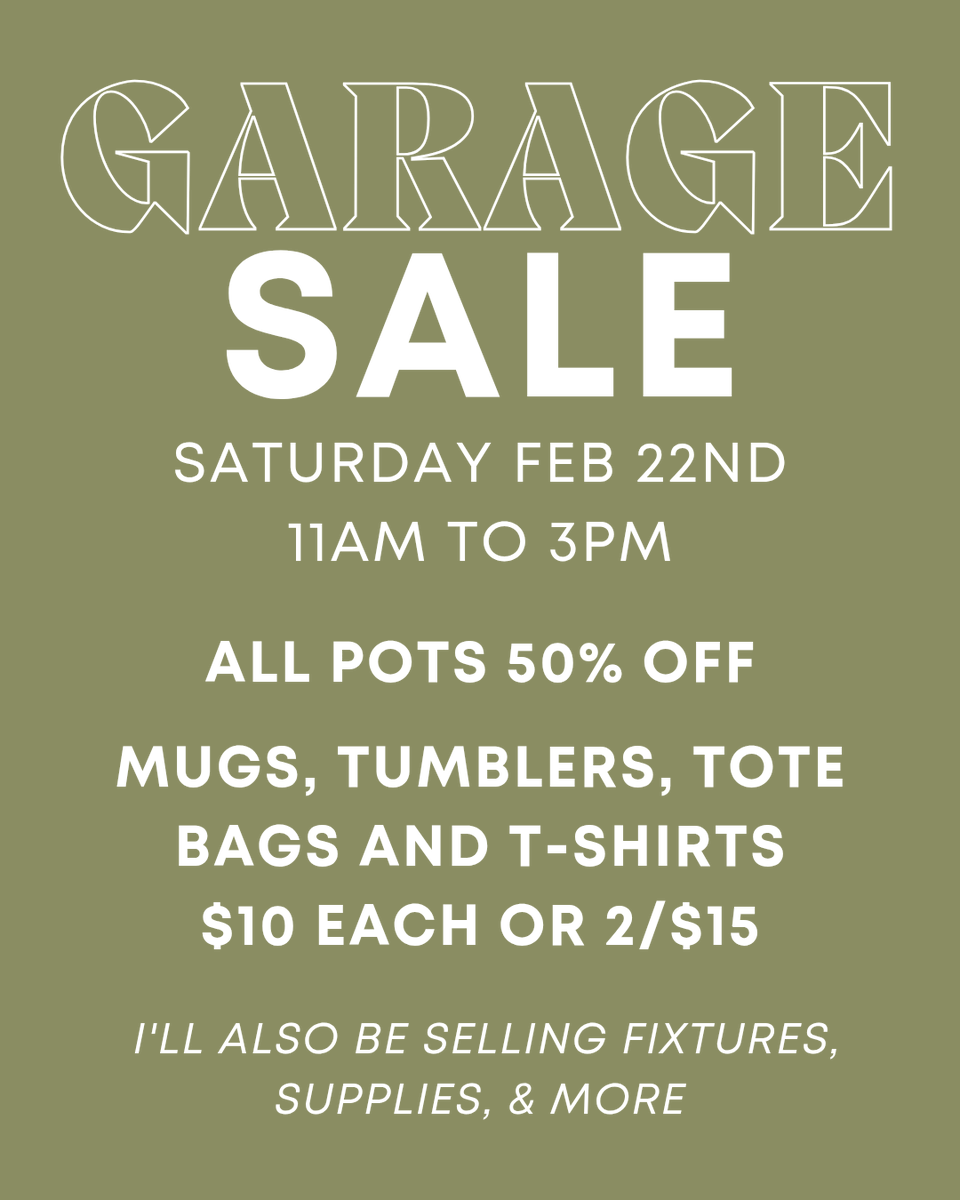 plantlabdesign's tweet photo. "Garage" Style Sale this Saturday 11am to 3pm at 68 Albert

All Pots 50% off

All Mugs, Tumblers, Tote Bags, and T-shirts $10 each or 2/$15 https://t.co/U9b0STmzX5