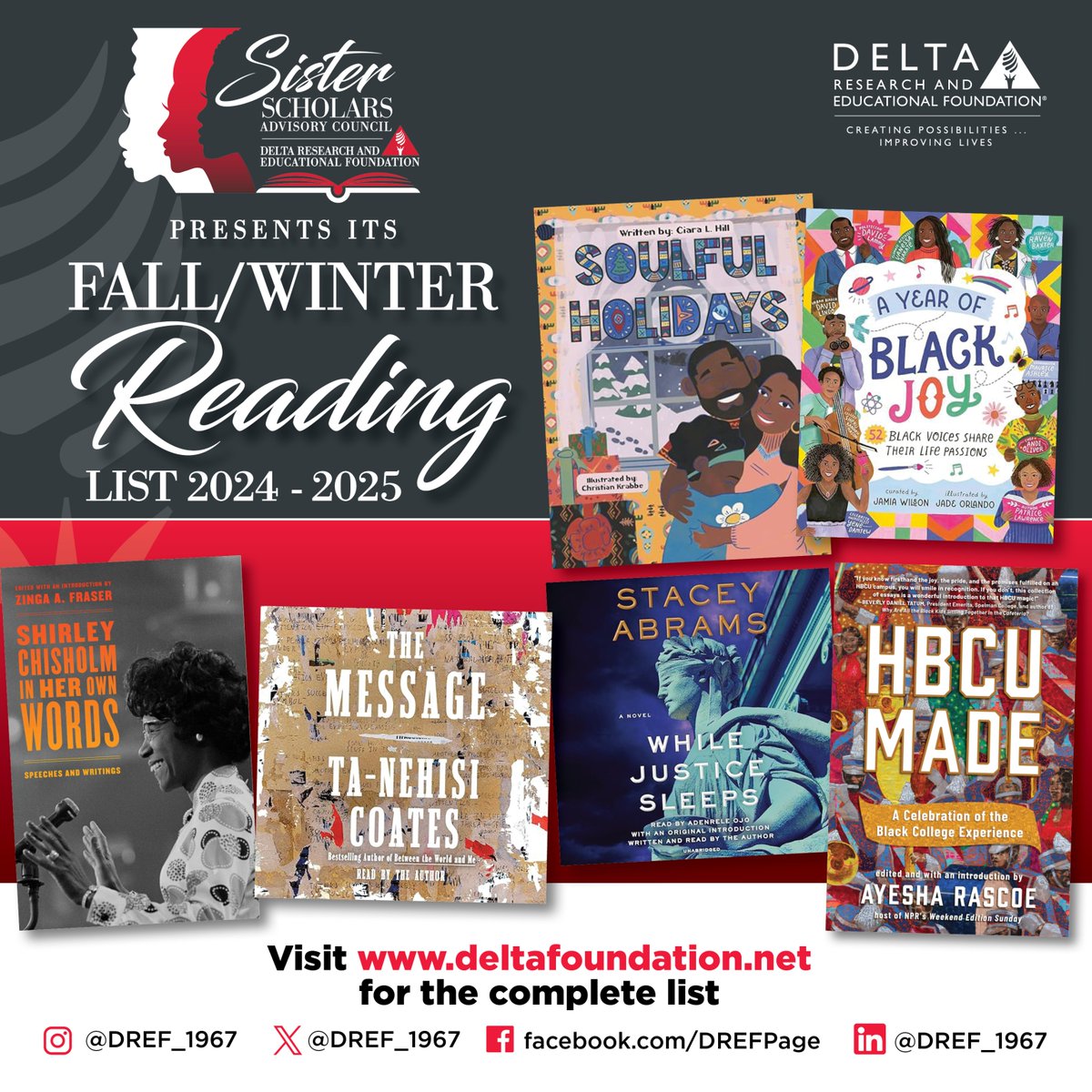 Winter is still here.  Please consider selecting one of these great reads from the DREF Sister Scholars Advisory Council (SSAC) National Reading Circle. Click here to learn more: deltafoundation.net/national-readi…
#DST1913,#EverymonthisBlackHistoryMonth,#DREF,#BlackHistoryisAmericanHistory