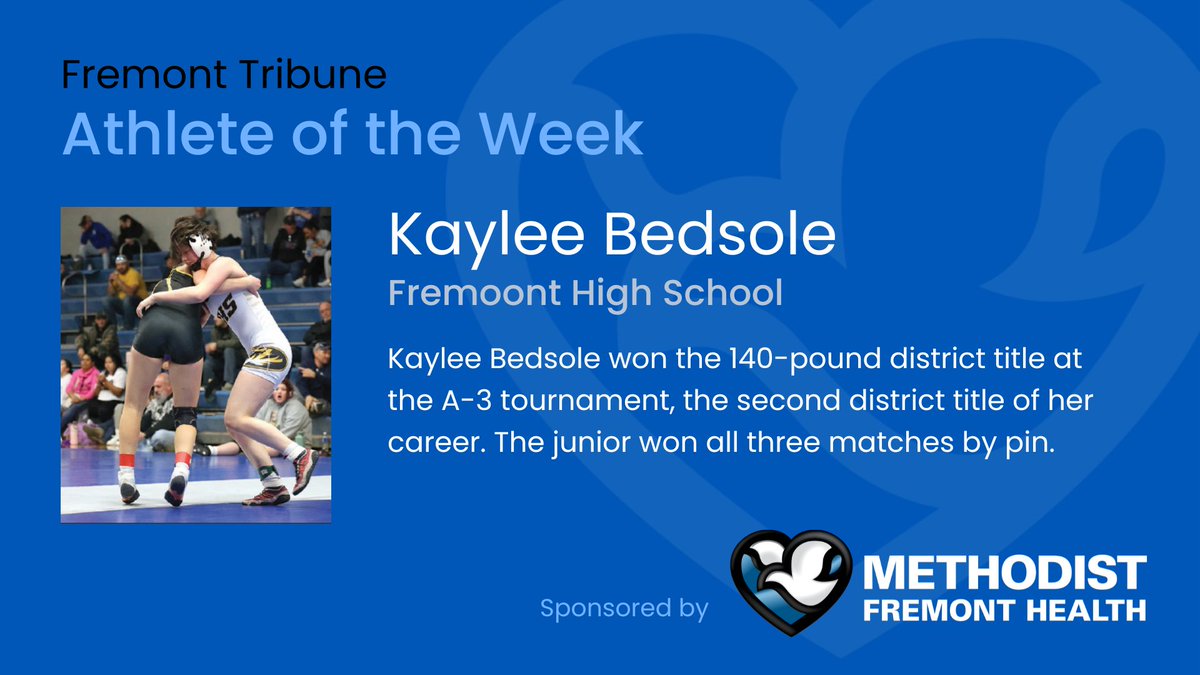 Congratulations to Kaylee Bedsole, our Athlete of the Week! <a href="/fhstigersbelong/">Fremont High School Official Page!</a> <a href="/fhstigersports/">FHS ACTIVITIES</a> <a href="/benwilcox18/">Tiger Wrestling</a> #nebpreps