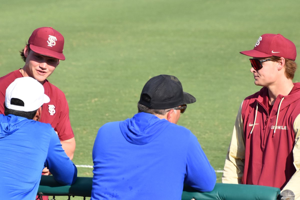 brettpn's tweet photo. Jamie Arnold and Wes Mendes chatting with @JesuitBaseball head coach Miguel Menendez and assistant coach Louie Martinez prior to tonight’s game in Tampa. Expecting the current Jesuit team to be here tonight. https://t.co/BgXVKzrGGd