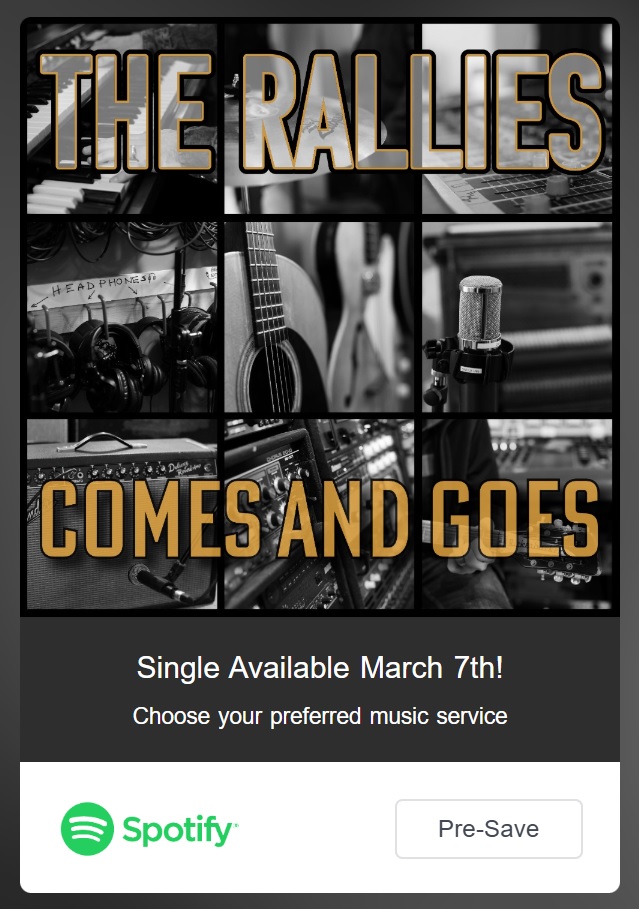 Rallies new single March 7th, Pre-Save now!

ffm.to/therallies