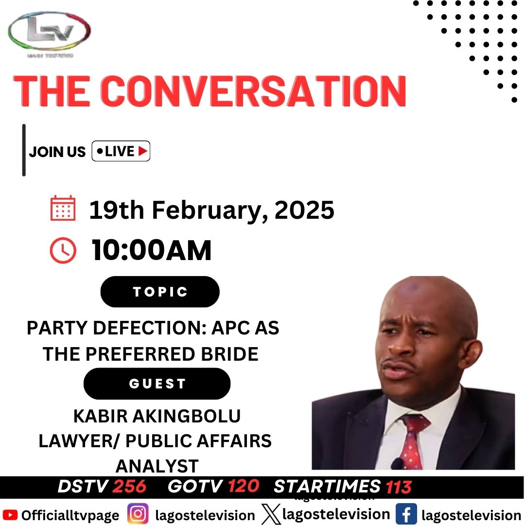 lagostelevision's tweet image. On #TheConversation, Kabir Akingbolu will discuss why the APC has become the top choice for political defectors in Nigeria, examining the factors behind these shifts, the party&apos;s influence on politics, and the impact on democracy and future elections.

#PartyDefection #APC