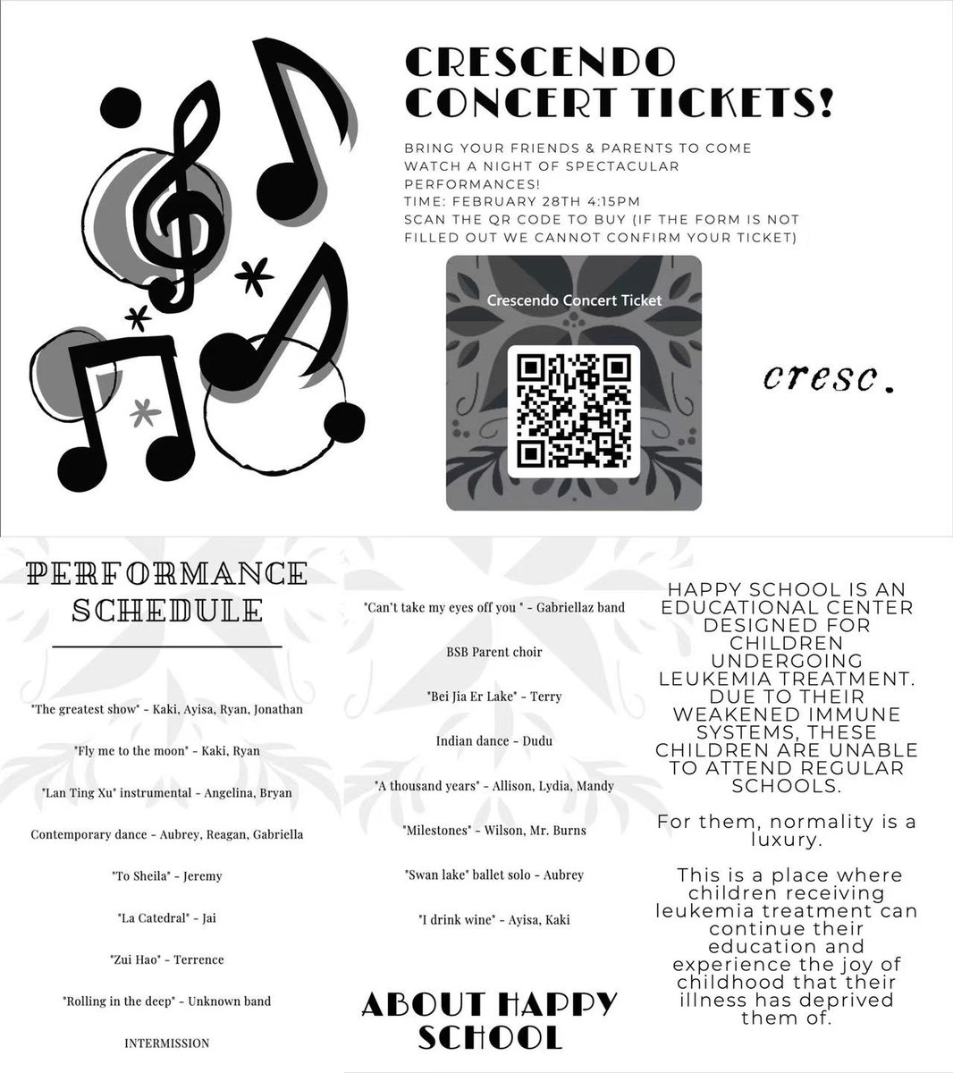 BSB_Shunyi's tweet image. Get your tickets to the “Crescendo Concert” - our IB Diploma students' CAS project! Bring your friends and families to watch a night of spectacular performances while raising funds for charity.
#BSBShunyi #NordAngliaEducation #IBDIploma