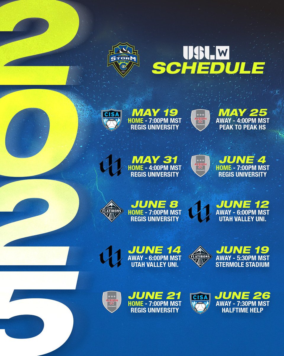 COStorm_USL's tweet photo. ⚡️🌩️⚡️YOUR #COStormWomen &amp; @USLWLeague national finalists are back in action at home vs CISA on May 19! We can’t wait to start another run for the mountain division &amp; western conference titles!

#COStorm https://t.co/4UZavhsyNa