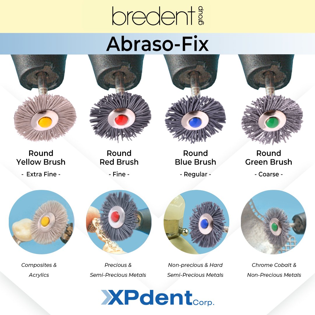 xpdent's tweet image. 🟡🔴 Bredent Abraso-Fix 🔵🟢

Fine abrasive particles integrated into the bristles enable all dental materials to be pre-polished without using polishing paste. ✨🦷

Click to learn more on our website 👇
xpdent.com/catalog/catego…

#xpdent #bredentgroup #bredent #dentalcare