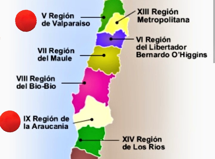 EarthquakeChil1's tweet image. Los próximos eventos de magnitud M8 en Chile , y las regiones destacadas.