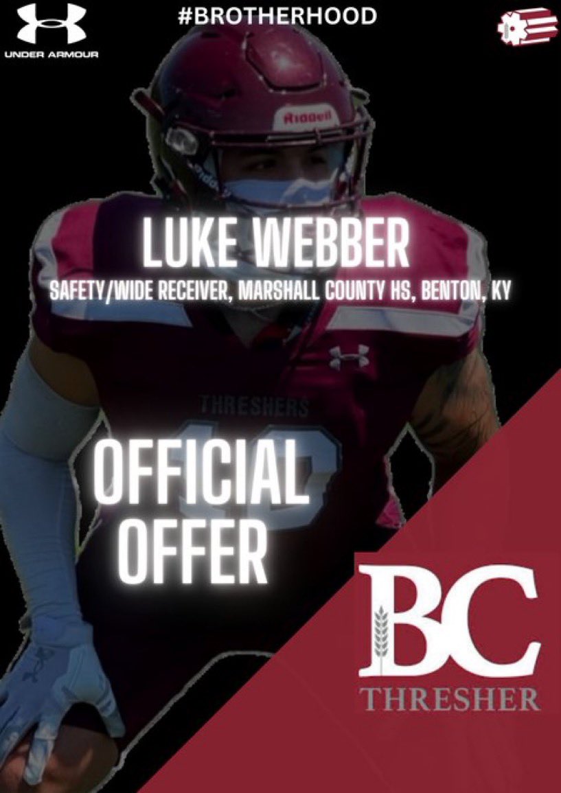 Luke Webber (@lukeawebber8) on Twitter photo After a great conversation with <a href="/TheTerryCook/">Coach Terry Cook</a>, I’m blessed with an opportunity to play for <a href="/Threshers_FB/">Bethel College FB</a>.
🔴⚪️
<a href="/jwlawson1/">Coach Lawson</a>
<a href="/Taggart_Brown/">Taggart Brown</a> After a great conversation with <a href="/TheTerryCook/">Coach Terry Cook</a>, I’m blessed with an opportunity to play for <a href="/Threshers_FB/">Bethel College FB</a>.
🔴⚪️
<a href="/jwlawson1/">Coach Lawson</a>
<a href="/Taggart_Brown/">Taggart Brown</a>