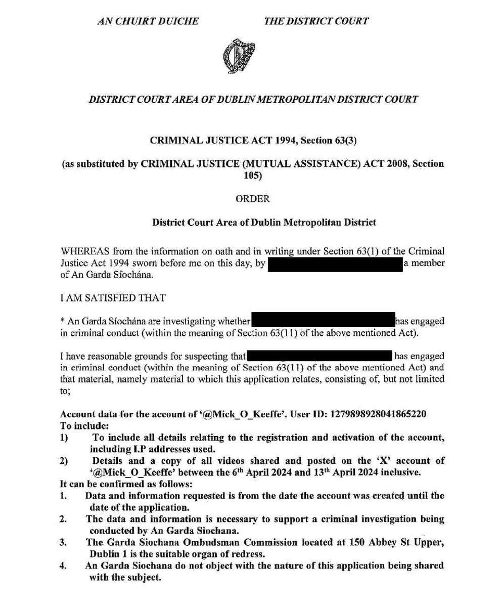 Matt_Bracken48's tweet photo. The shit is hitting the fan in Ireland post JD Vance.
Irish patriots are having the anti-terror police turn up to shake them down. They are getting warning letters like this threatening criminal action. Please RT my posts below. It's not possible for Irish patriots to post them, but at least they can see them.