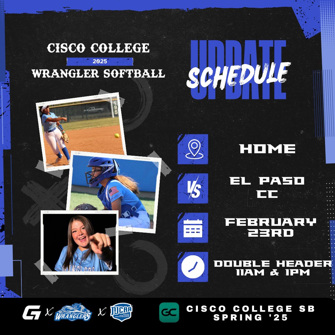 ~!SCHEDULE UPDATE!~

This weekends games have been rescheduled. The Lady Wranglers will play host to El Paso CC on Sunday, February 23rd with first pitch at 11 AM and Game 2 to follow 30 minutes after!

Games with Pratt CC have been cancelled!
#ScoGirlSB #WranglerUp