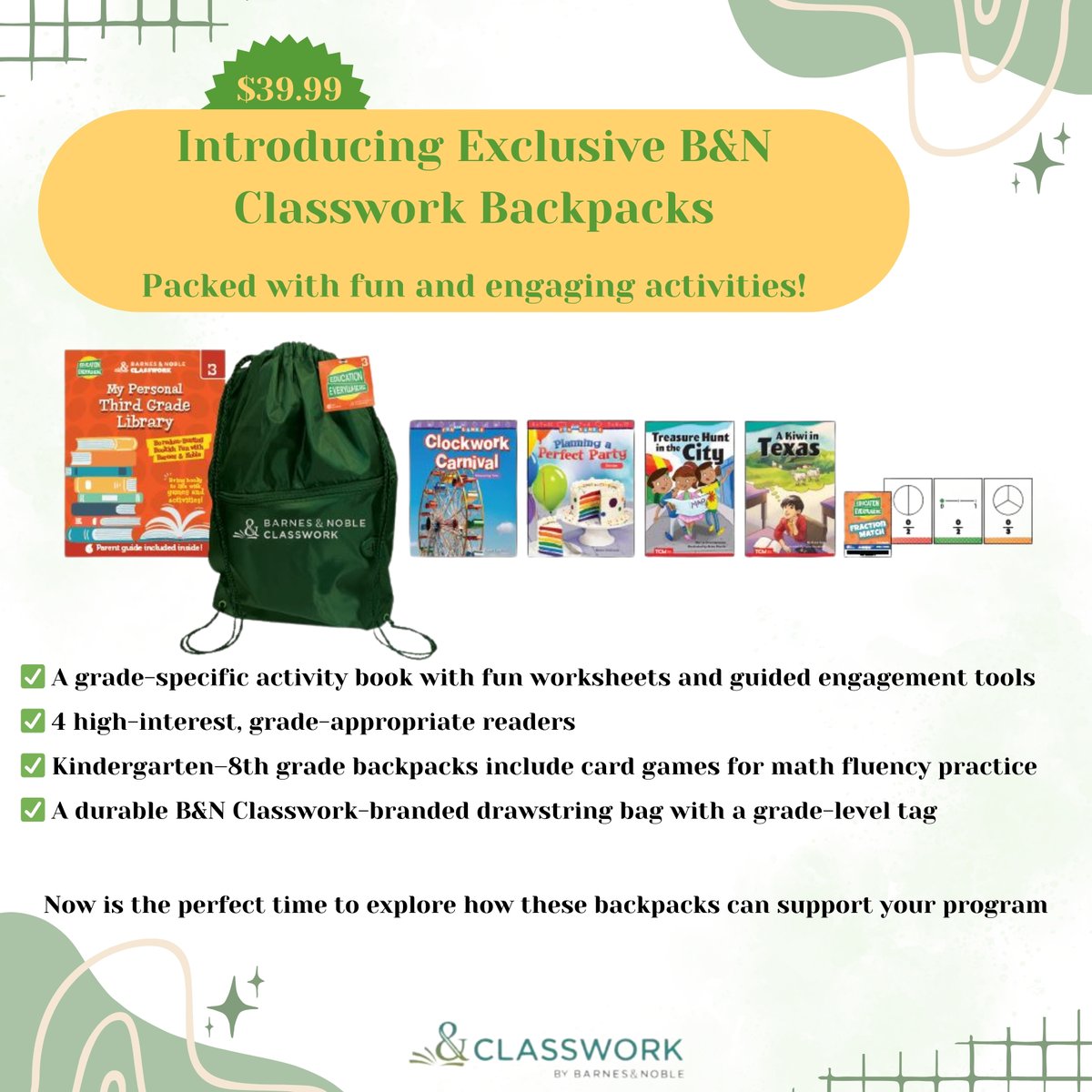 Reading Backpacks can help kickstart your classroom or assist with learning at home! Contact us for details or to get a quote!