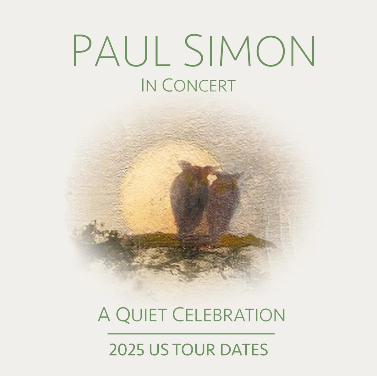 SimonGarfunkel's tweet image. PAUL SIMON returns to the road! 

🆕 &apos;A Quiet Celebration&apos; Tour announced. More intimate concert with conversation &amp;amp; Edie Brickell.

🎟️ Ticket presale: Thursday, March 20th. 
General public: Friday, March 21st.

🦉 Promotional video &amp;amp; tour dates posted: sevenpsalms.paulsimon.com