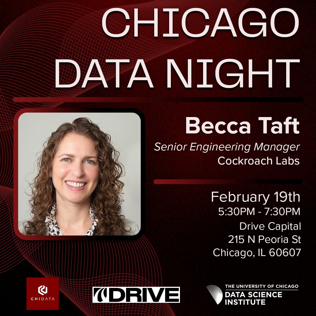 Mingle with data scientists from industry and academia and explore the architecture of CockroachDB’s novel transaction model at tomorrow’s Chicago Data Night! 

Featuring Becca Taft, Senior Engineering Manager at <a href="/CockroachDB/">CockroachDB</a>

datascience.uchicago.edu/events/chicago… <a href="/ChiDataLab/">Chidata</a>