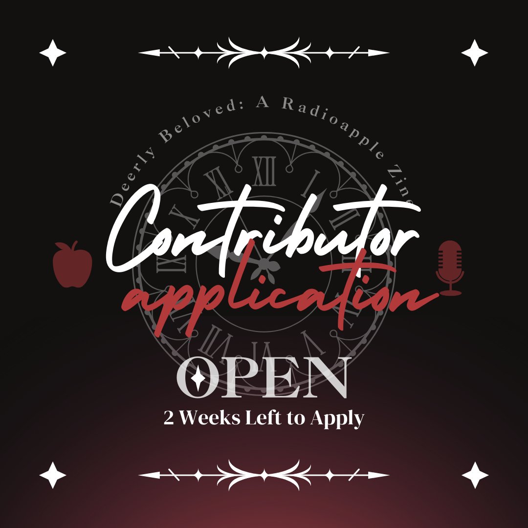 🦌CONTRIBUTOR APPLICATIONS CLOSE IN 2 WEEKS!🪽

Whooooaaaaaa! We're halfway there! Just TWO WEEKS until our contributor applications close! Be sure to check our guidelines, quadruple check your links, and come in with a big ol' smile! 

Guidelines, FAQ, and apps linked below!