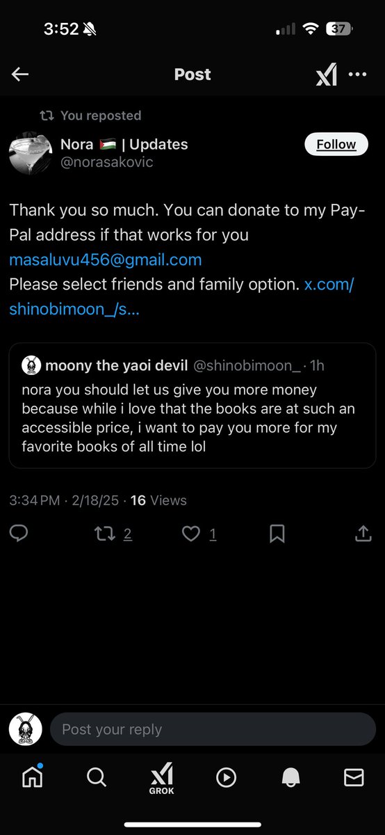 someone is scamming as Nora in the replies to her post do not be fooled!!!