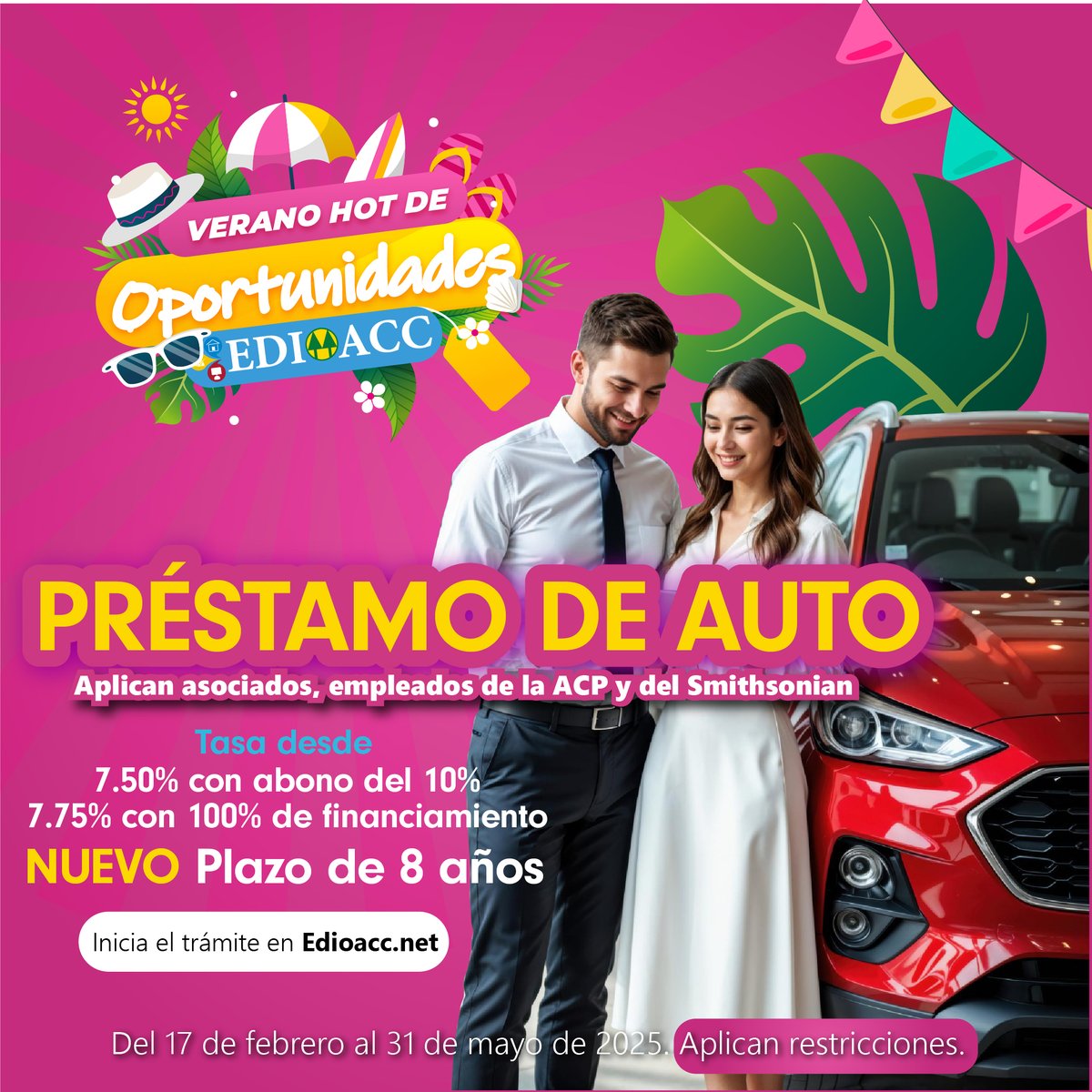 EDIOACC's tweet photo. 📢 ¡Arrancó el Verano Hot de Oportunidades en Edioacc! 🌞

Aprovecha nuestras promos en préstamos:

📌 Disponible para asociados, empleados de la ACP que no son asociados y Smithsonian. https://t.co/q8lYGFzlN7