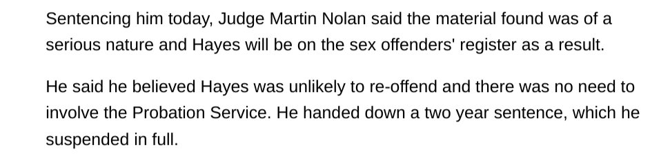 GCee1980's tweet image. Judge Martin Nolan.Theres something seriously amiss with his sentencing of paedophiles &amp;amp; sex offenders. Someone in authority must ask why?Remember Nolan jailed a man for 6 yrs(reduced to 2 on appeal)for labelling garlic as apples to avoid a higher VAT rate
sundayworld.com/crime/courts/m…