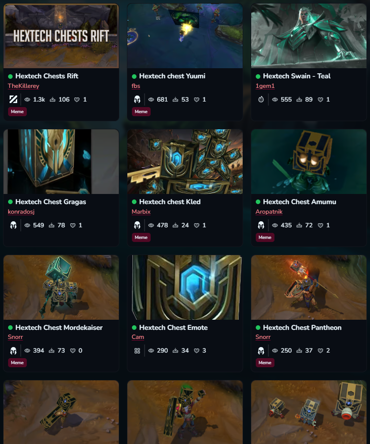 TheKillerey's tweet image. Crazy how many people created hextech chest skins 🫣#hextechchest This skinline could also work as normal skins xD I hope that Riot will do now a huge improvement because removing it was not a good plan and the core issue is not that. As @Necrit94 said, I miss the quality...