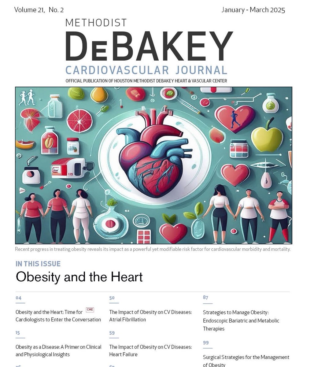 Obesity &amp; The Heart—new #DeBakeyCVJournal issue—published today! Special thanks to guest editor Eleonora Avenatti &amp; our amazing authors!  <a href="/AayushShahMD/">Aayush Shah, MD</a>
@ericjbrandtmd <a href="/JuliaSchroerMed/">Julia Schroer</a>

journal.houstonmethodist.org

<a href="/HMethodistCV/">Houston Methodist CV</a> <a href="/maquinonesmd/">M Quinones MD, MACC</a> <a href="/NadeenFaza/">Nadeen N. Faza, M.D.</a> <a href="/CardioNerds/">CardioNerds</a> <a href="/HMHCardioFellow/">Houston Methodist Cardiovascular Fellowships</a>