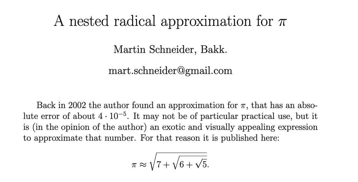 This is a nice approximation for π.