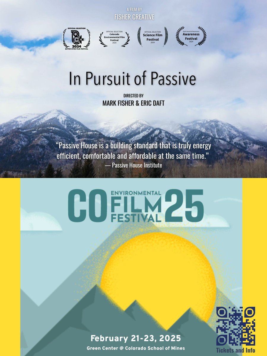 We're honored that our film "In Pursuit of Passive" is an official selection of the Colorado Environmental Film Festival! Catch it on the big screen this Sunday, 2/23, at 1pm in Golden, CO, along with dozens of other films showing 2/21/-2/23. More info: hubs.ly/Q037fX_-0.