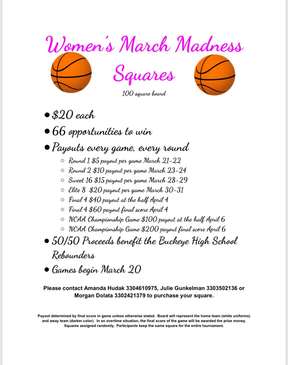GirlsBuckeyeBB's tweet image. Help Support our Basketball Boosters by participating in our 🏀MARCH MADNESS🏀 Fundraisers!!!