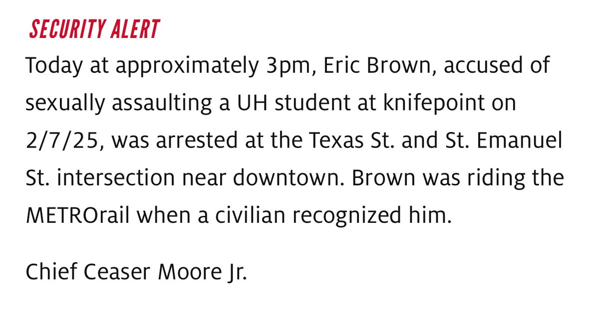 UHPD would like to thank <a href="/METROHouston/">METRO Houston</a> , <a href="/houstonpolice/">Houston Police</a> , the Gulf Coast Regional Fugitative Task Force, and all our law enforcement partners.