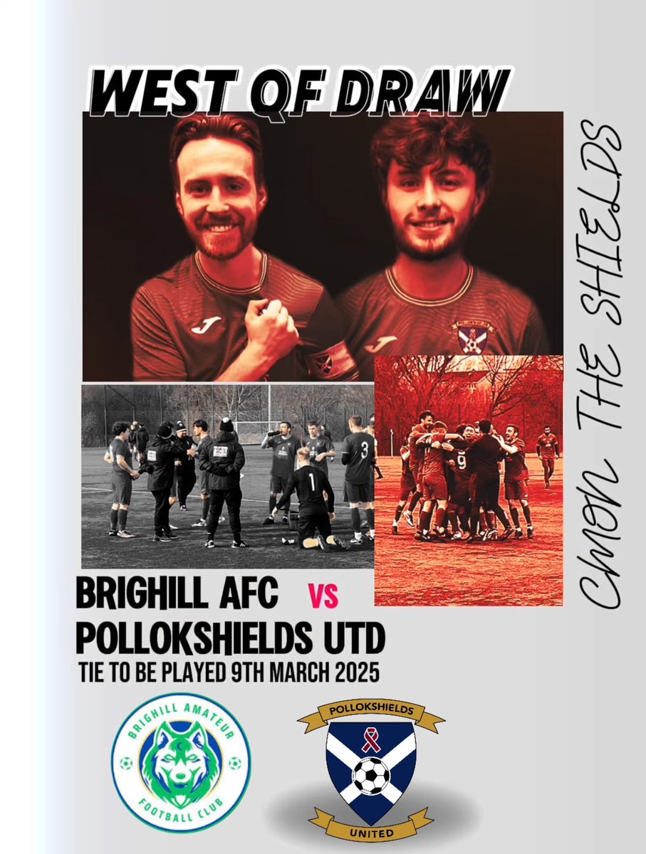 Pollokshields Utd FC (@pshieldsutd) on Twitter photo JST Electronics West Cup Quarter Final draw was held tonight
Shields draw <a href="/BrighillAFC/">Brighill AFC</a> away
Game to be played on or before Sunday 9th March
Be a tough tie but one we are looking forward to it
#Cmontheshields
<a href="/GDSFC2008/">GDSFC</a> <a href="/ScotAmFA/">Scottish Amateur FA</a> <a href="/scottish_aff/">AmateurFixturesResultsSCO</a> <a href="/SnJsFootyFocus/">FOOTY FOCUS</a> JST Electronics West Cup Quarter Final draw was held tonight
Shields draw <a href="/BrighillAFC/">Brighill AFC</a> away
Game to be played on or before Sunday 9th March
Be a tough tie but one we are looking forward to it
#Cmontheshields
<a href="/GDSFC2008/">GDSFC</a> <a href="/ScotAmFA/">Scottish Amateur FA</a> <a href="/scottish_aff/">AmateurFixturesResultsSCO</a> <a href="/SnJsFootyFocus/">FOOTY FOCUS</a>