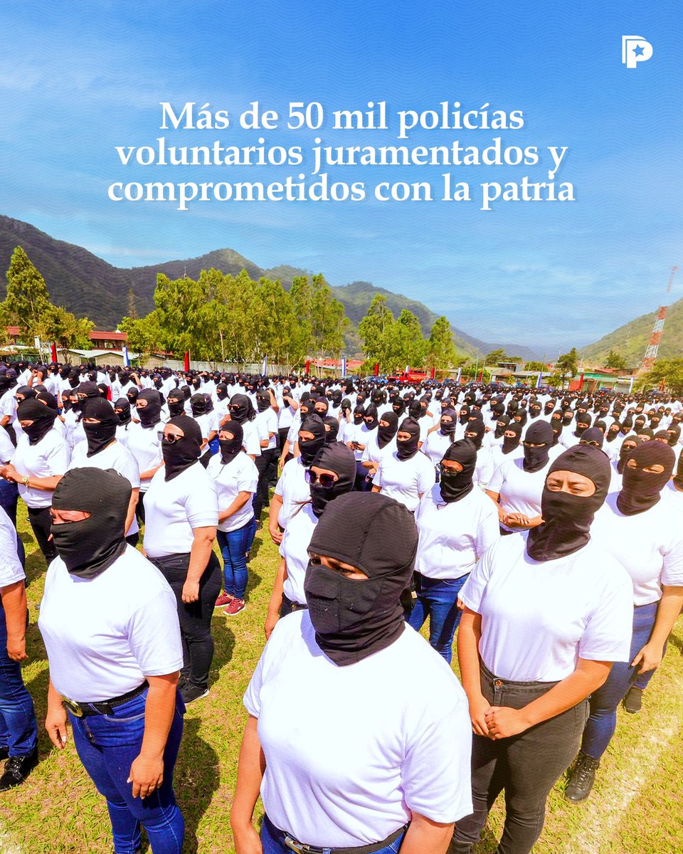 🇳🇮✊ Más de 50 mil policías voluntarios han sido juramentados en 15 delegaciones del país, reafirmando el compromiso con la seguridad nacional. Cualquier nicaragüense patriota dispuesto a defender la patria y contribuir al bienestar de la comunidad puede formar parte. 🥷🥷