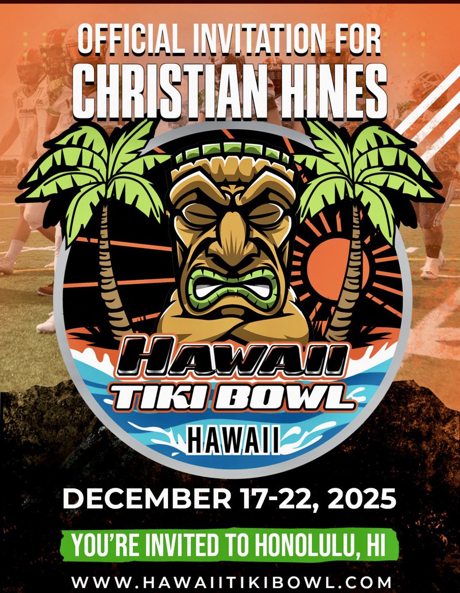 Christian Hines (@christianbhines) on Twitter photo HUGE thank you to Coach <a href="/FillippSAU/">Vince Fillipp</a> for an official invite to play in the <a href="/HawaiiTikiBowl/">Hawaii Tiki Bowl</a>. I’m looking forward to this great opportunity!
<a href="/LC_PantherFB/">Liberty Co. Football</a>
<a href="/Tglazer08/">Tony Glazer</a>
<a href="/coachjonrbrown/">Jonathan Brown</a>
<a href="/Ath_Dynasty/">The Athletic Academy</a>
<a href="/RecruitGeorgia/">Recruit Georgia</a> HUGE thank you to Coach <a href="/FillippSAU/">Vince Fillipp</a> for an official invite to play in the <a href="/HawaiiTikiBowl/">Hawaii Tiki Bowl</a>. I’m looking forward to this great opportunity!
<a href="/LC_PantherFB/">Liberty Co. Football</a>
<a href="/Tglazer08/">Tony Glazer</a>
<a href="/coachjonrbrown/">Jonathan Brown</a>
<a href="/Ath_Dynasty/">The Athletic Academy</a>
<a href="/RecruitGeorgia/">Recruit Georgia</a>